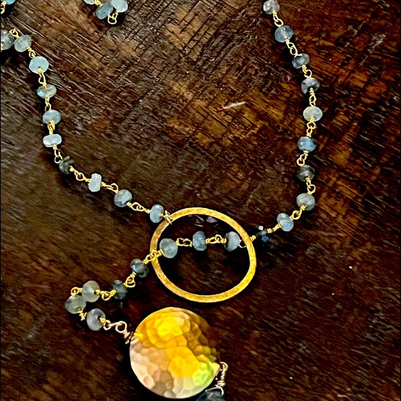 Matana Jewelry - Moss aquamarine necklace with gold vermeil